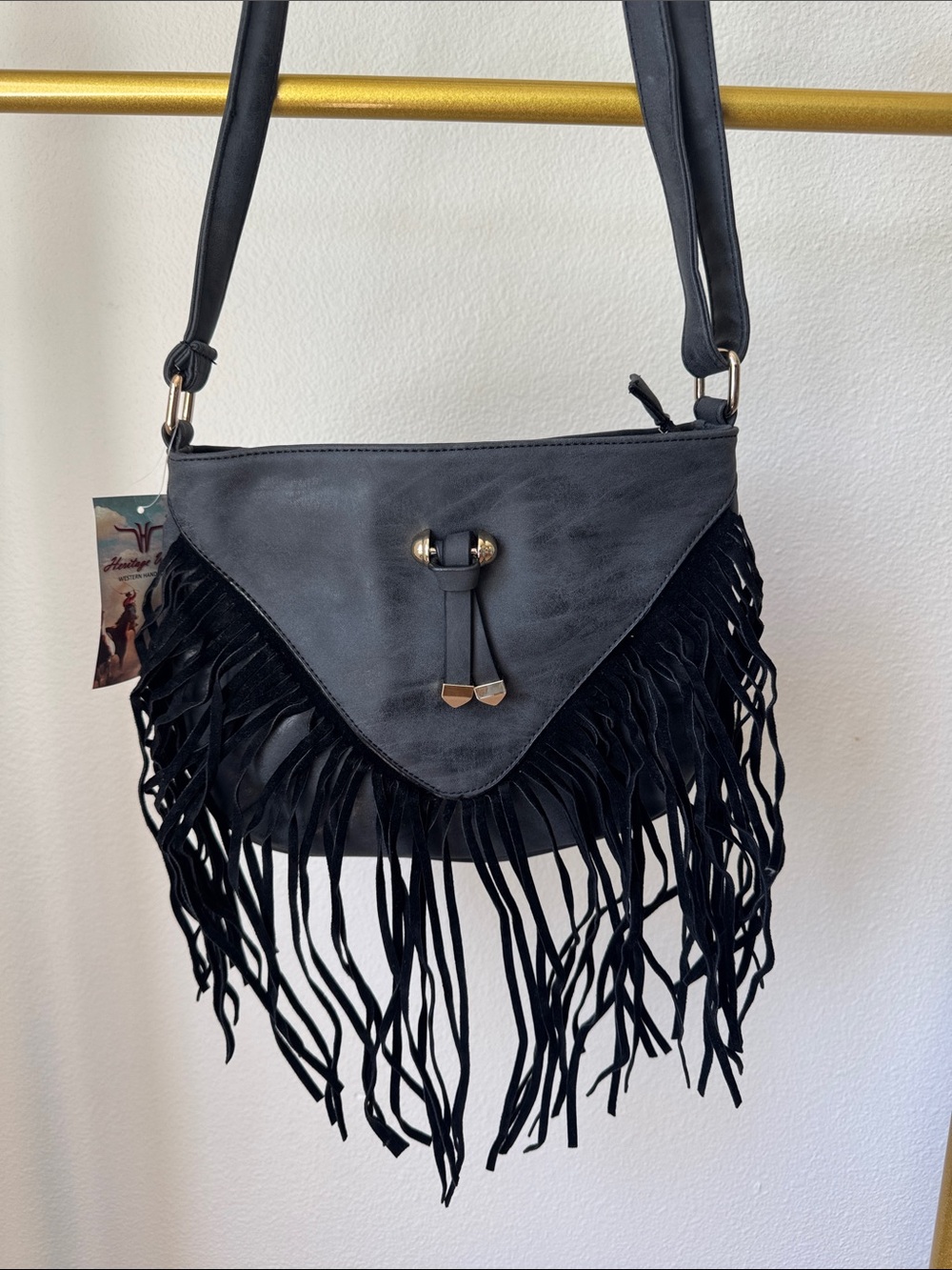Fringe Detail Shoulder Bag - Black